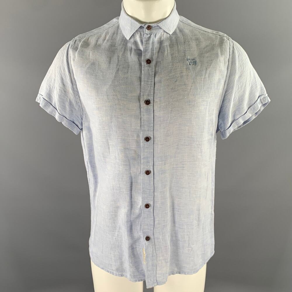 KINGSLEY Size M Blue Heather Linen Spread Collar Short Sleeve Shirt